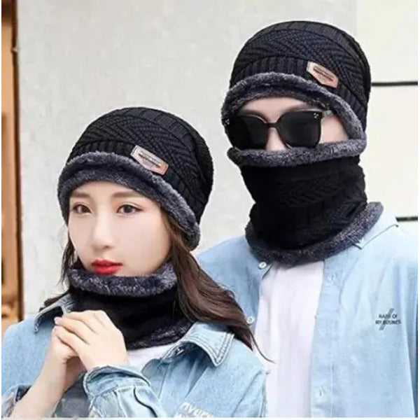Woolen Winter Beanie Head Cap With Neck Warmer Muffler